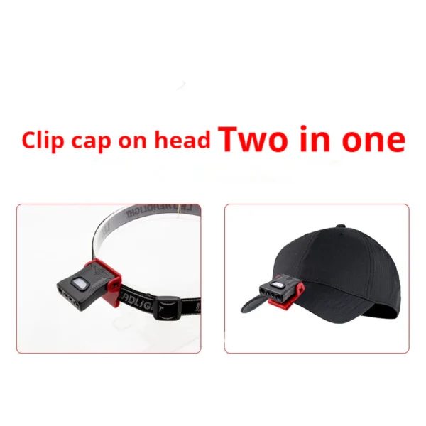 Fishing headlight with clip cap  USB charging headlight  induction headlight