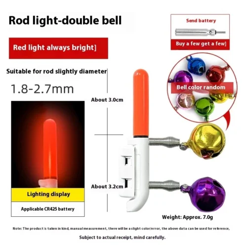 1PC Bell Double Headed Throwing Rod Fishing Electronic Rod Light Luminous Stick Flash LED Removable Waterproof Night Tackle