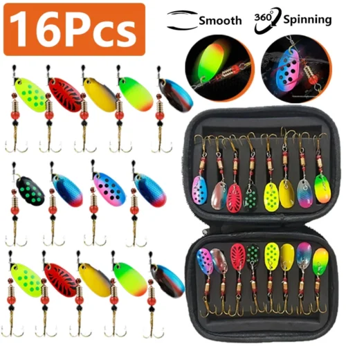 10 16pcs Fishing Spinner Metal Lures with Tackle Boxes Crankbaits Wobblers Metal Sequin Trout Spoon With Hooks for Carp Fishing