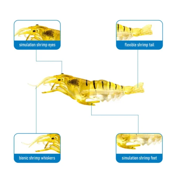 10pcs Grass Shrimp Lure 4cm Simulation Soft Fake Bait with Sharp Hooks Silicone Bionic High Elasticity Small Shrimp Fishing Lure